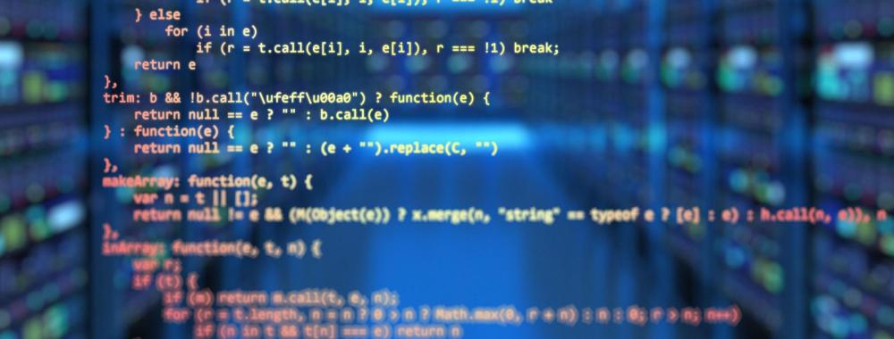 Computer code in blue text