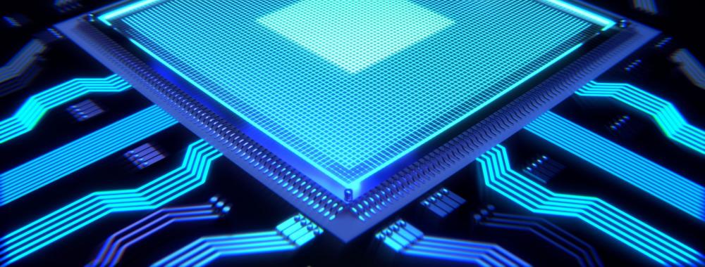 A blue computer processor